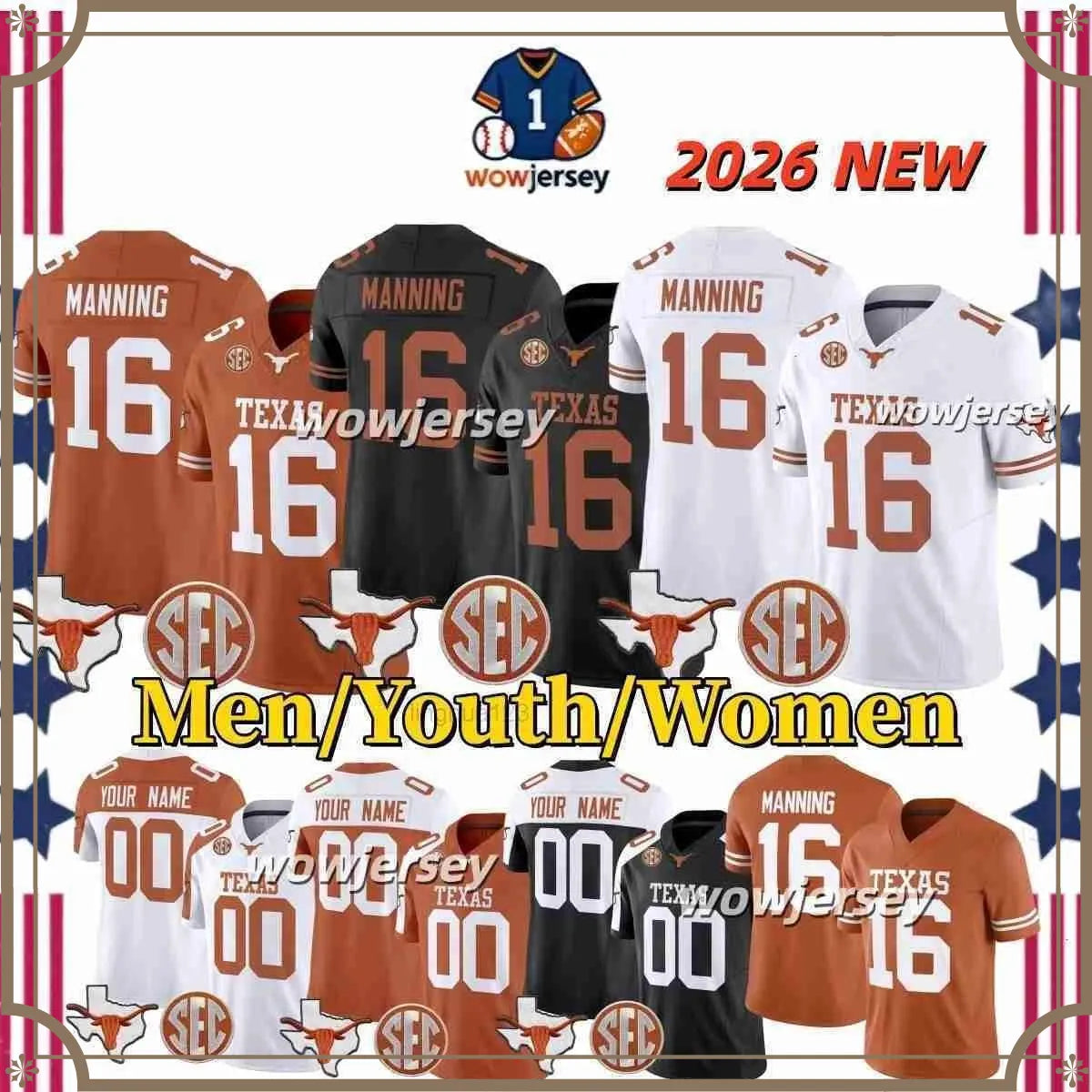 2026 Texas Longhorns Arch Manning Football Jersey Derrek Cooper Ryan Wingo Trevo - SitterJersey.com