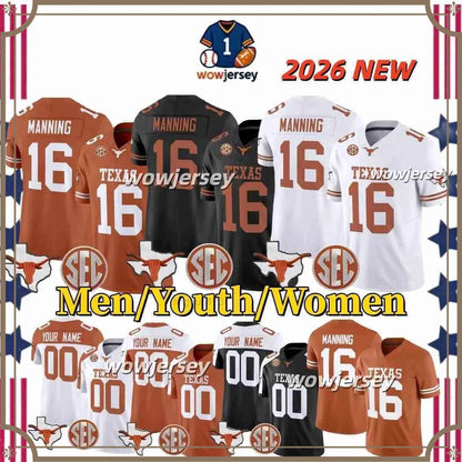 2026 Texas Longhorns Arch Manning Football Jersey Derrek Cooper Ryan Wingo Trevo - SitterJersey.com