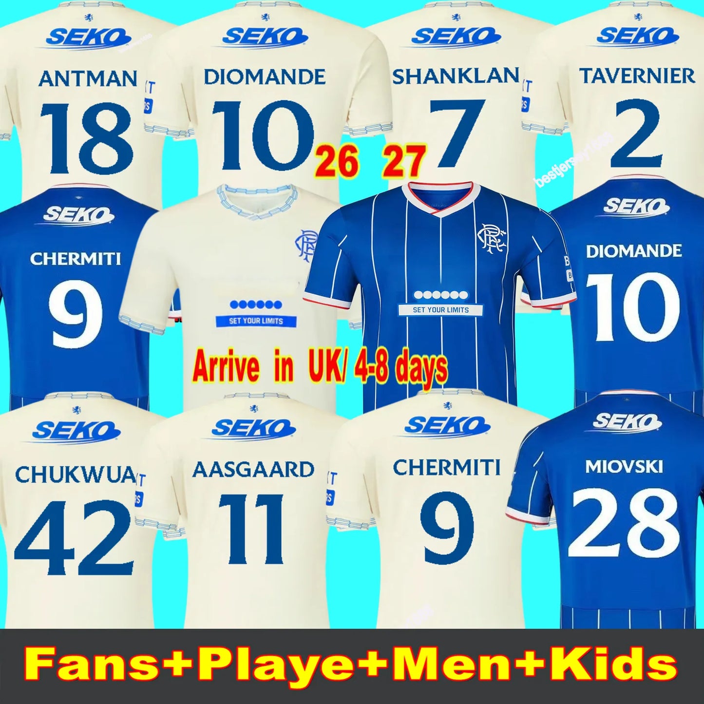 2026 Glasgow RangersS fc 26 27 home soccer jersey home Ranger COLAK ROOFE LUNDST - SitterJersey.com