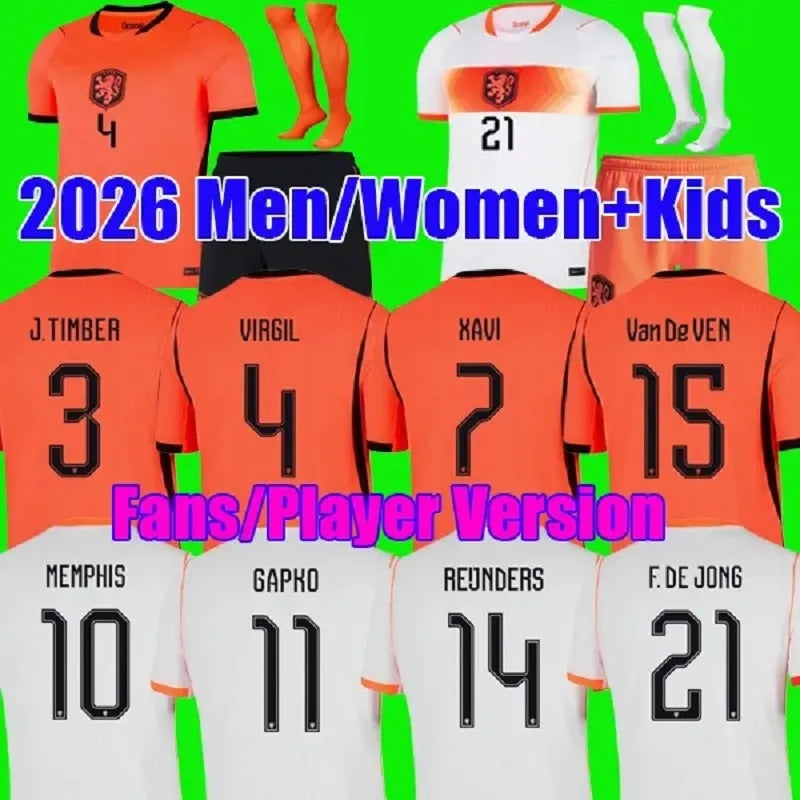 Netherlands Jersey 2026 Netherlands Jersey 2026 World Cup Dutch National Nederlands Elftal Soccer Jerseys F. JONG DE LIGT 26 27 Holland Football Shirt XAVI Kids Kit Retro1988 2010 2012 2008 - SitterJersey.com
