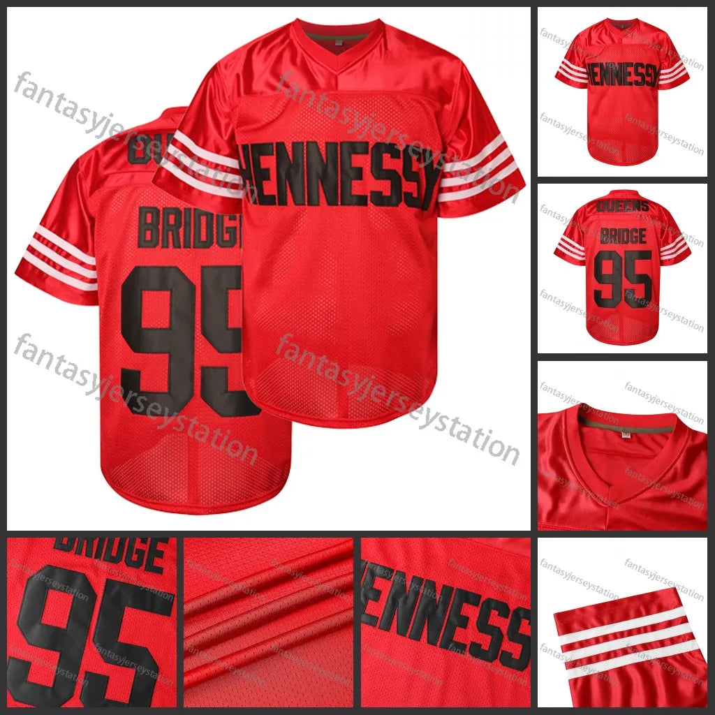 IN STOCK Men's 95 Football Movie Jersey Red Hennessy Queens Bridge Football Jers - SitterJersey.com