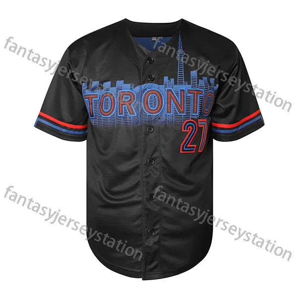 27 blue mens baseball jersey embroidered guerrerd jr vneck polyester sports top  - SitterJersey.com