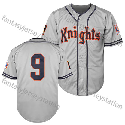 Men's Vintage #9 Knights Baseball Jersey - Retro Gray, Polyester, Machine Washab - SitterJersey.com