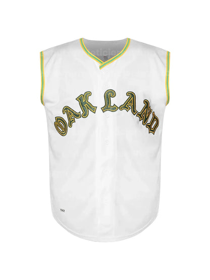 Men's Oakland Letter and Number 9 Embroidered V-Neck Baseball Jersey, Sporty But - SitterJersey.com