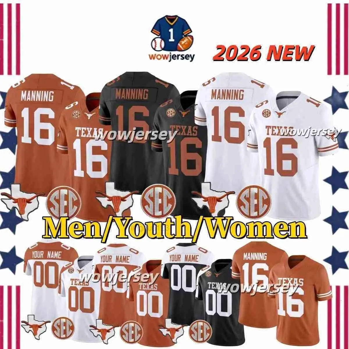 2026 Texas Longhorns Arch Manning Football Jersey Derrek Cooper Ryan Wingo Trevo - SitterJersey.com