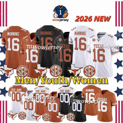2026 Texas Longhorns Arch Manning Football Jersey Derrek Cooper Ryan Wingo Trevo - SitterJersey.com