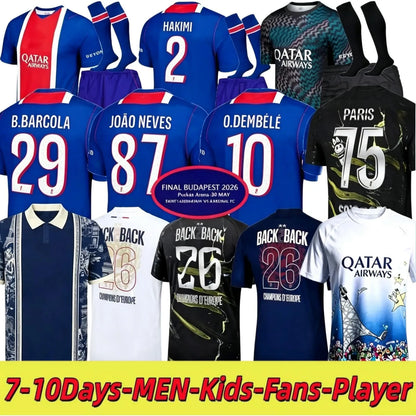 Psge jersey 26 27 DEMBELE HAKIMI BARCOLA NEVES ZAIRE EMERY DONNARUMMA MARQUINHOS - SitterJersey.com
