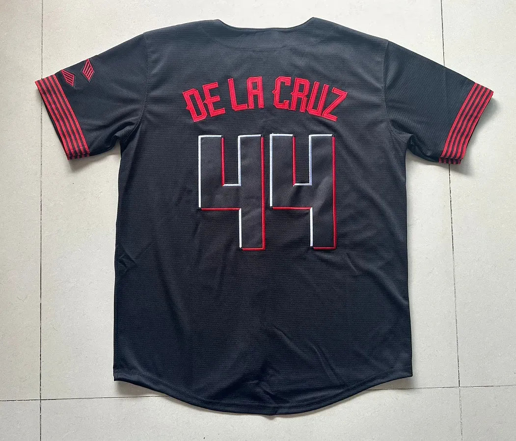 Custom 44 Elly De La Cruz 27 Stewart TJ Friedl Spencer Steer Matt McLain Black J - SitterJersey.com