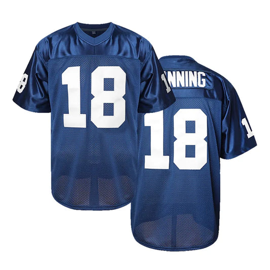 Men's 18 Manning Blue Football Jersey - Breathable, Embroidered V-Neck Rugby Swe - SitterJersey.com