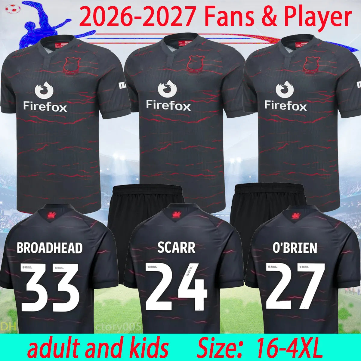 26 27 Wrexham soccer jerseys 2026 2027 WINDASS MOORE BATHBONE O'BRIEN SMITH BROA - SitterJersey.com